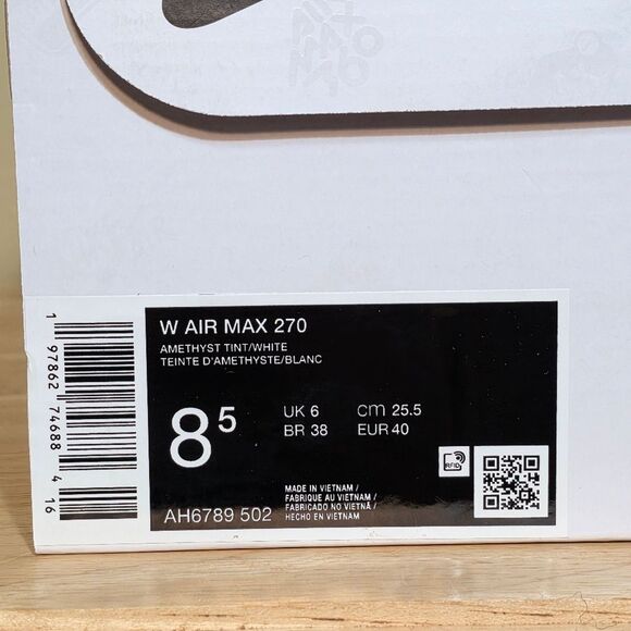 Nike Air Max 270 Running Shoes Amethyst Tint Purple White AH6789-502 Women's 8.5 - Picture 8 of 8